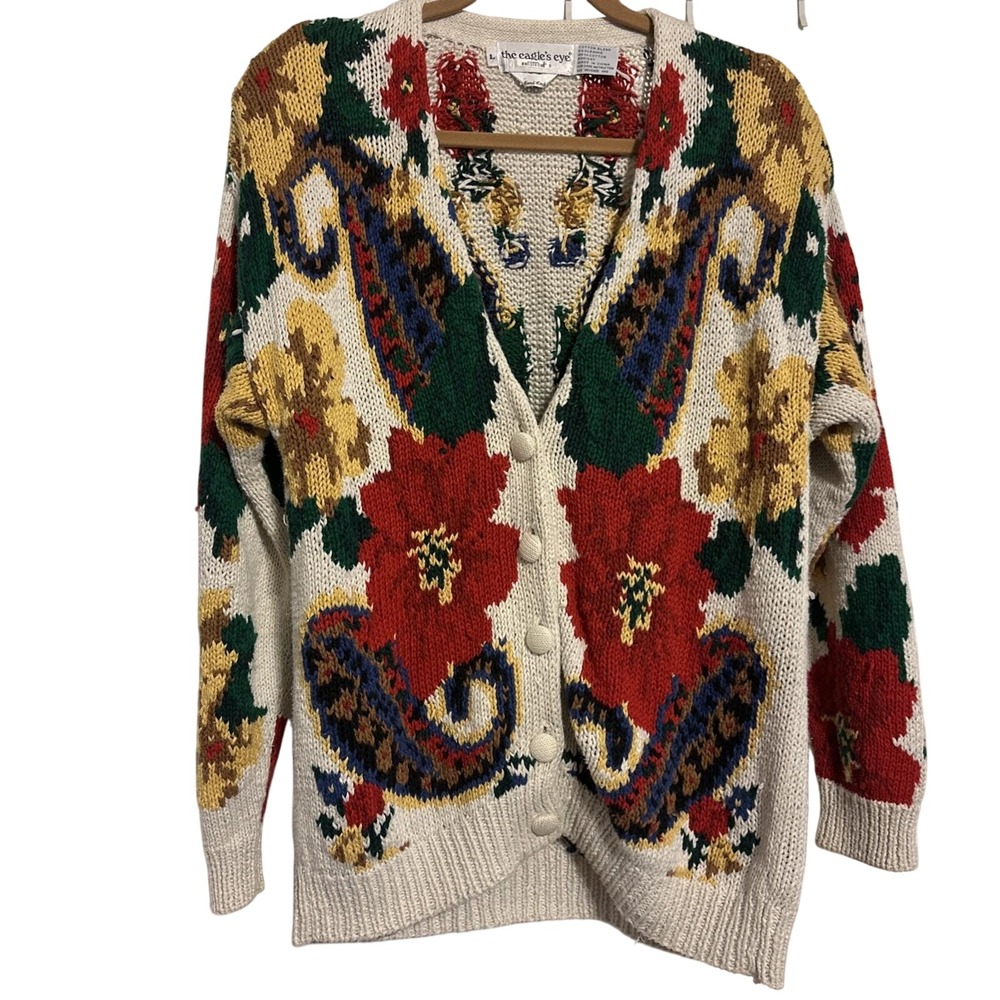 The Eagle's Eye Floral Paisley Cardigan Women Large Multicolor Excellent Vintage